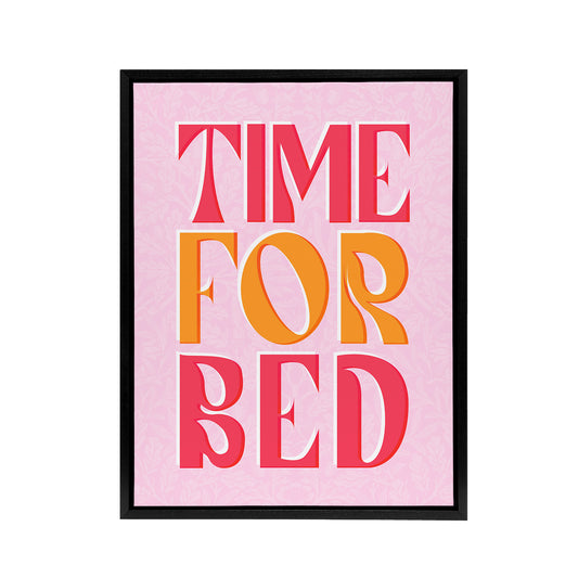 Time For Bed Pink And Orange Bold Modern Black Framed Canvas Art Print