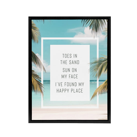 Toes In Sand Sun On Face Beach Found Happy Place Framed Canvas Art Print