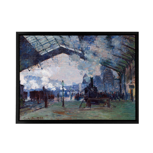 Claude Monet Arrival Of Normandy Train Black Framed Canvas Wall Art Print