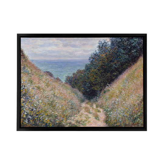 Claude Monet Road At La Cavee Pourville Black Framed Canvas Wall Art Print