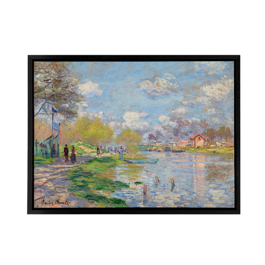 Claude Monet Spring By The Seine Black Framed Canvas Wall Art Print
