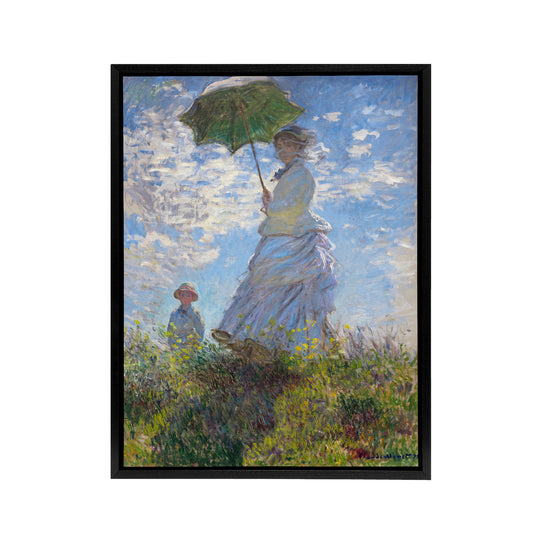 Claude Monet Woman With A Parasol Black Framed Canvas Wall Art Print