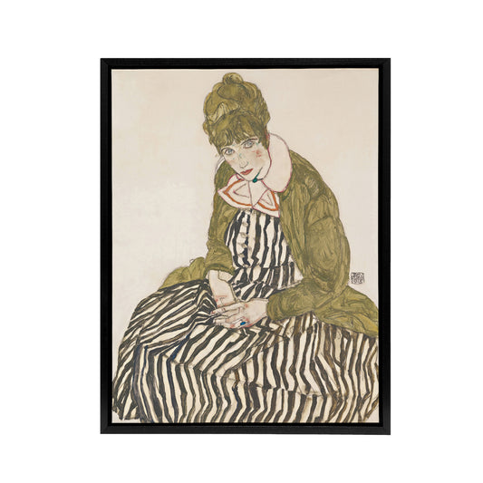 Egon Schiele Edith With Striped Dress Black Framed Canvas Wall Art Print