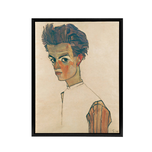 Egon Schiele Self Portrait Black Framed Canvas Wall Art Print