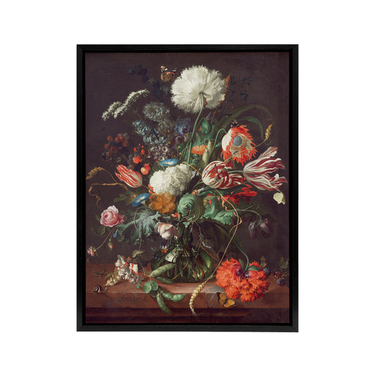 Jan Davidsz De Heem Vase Of Flowers Black Framed Canvas Wall Art Print