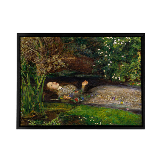 John Everett Millais Ophelia Cropped Black Framed Canvas Wall Art Print