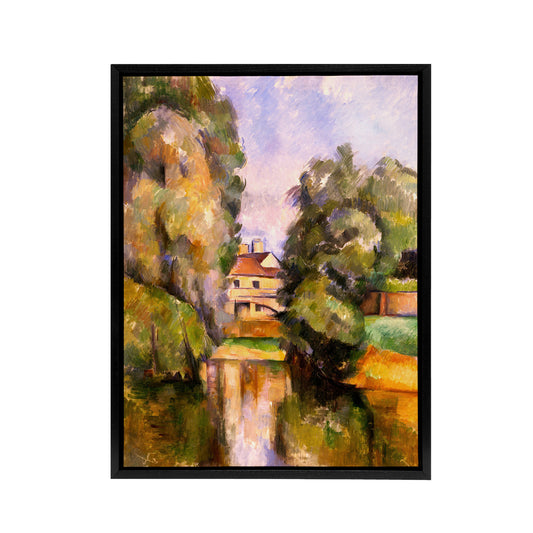 Paul Cezanne Country House By A River Black Framed Canvas Wall Art Print
