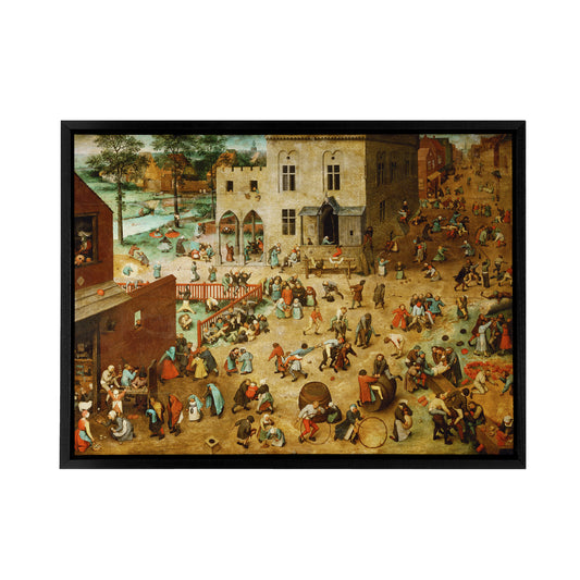 Pieter Bruegel The Elder Childrens Games Black Framed Canvas Art Print