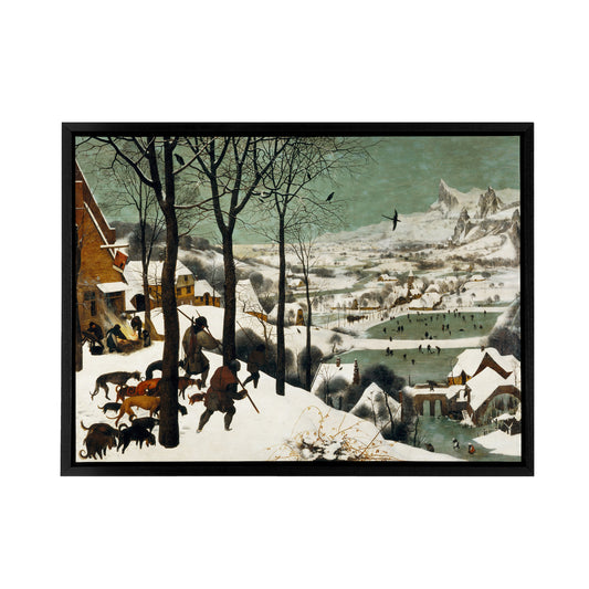 Pieter Bruegel The Elder Hunters In Snow Black Framed Canvas Art Print