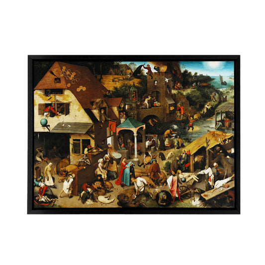 Pieter Bruegel The Elder Dutch Proverbs Black Framed Canvas Wall Art Print
