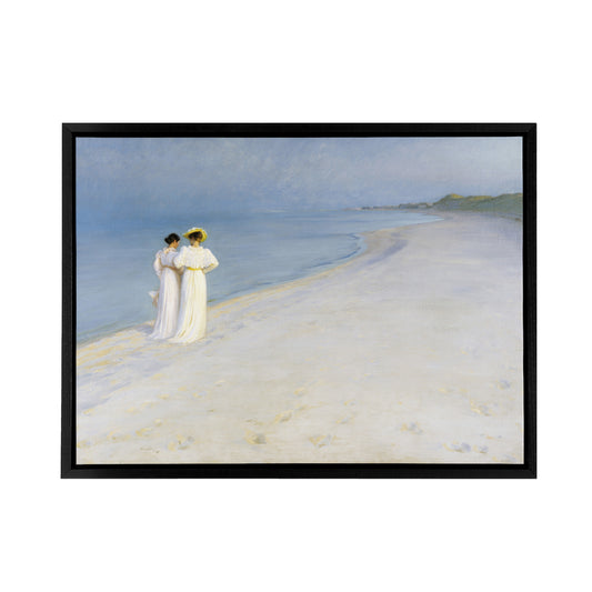 Peder Kroyer Summer Evening on Skagen's Beach Black Framed Canvas Art