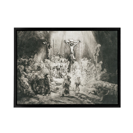 Rembrandt The Three Crosses Black Framed Canvas Wall Art Print