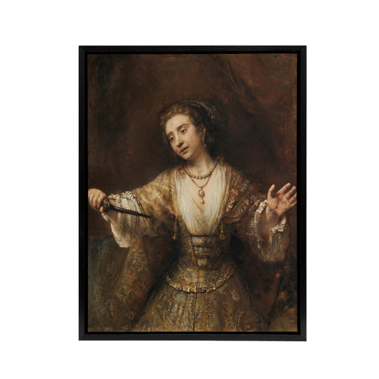 Rembrandt Lucretia 1664 Black Framed Canvas Wall Art Print