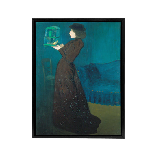 Rippl Ronai Jozsef Woman With A Birdcage Black Framed Canvas Art Print