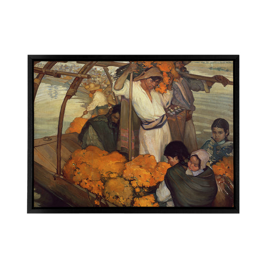Saturnino Herran The Offering Black Framed Canvas Wall Art Print