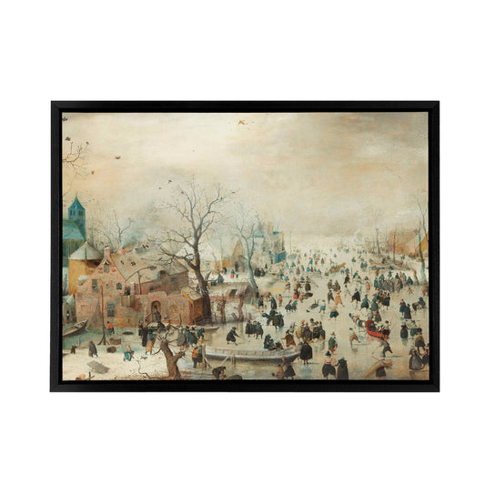 Avercamp Winter Landscape With Skaters Black Framed Canvas Wall Art Print