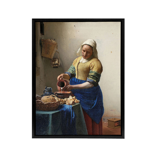 Johannes Vermeer The Milkmaid Black Framed Canvas Wall Art Print