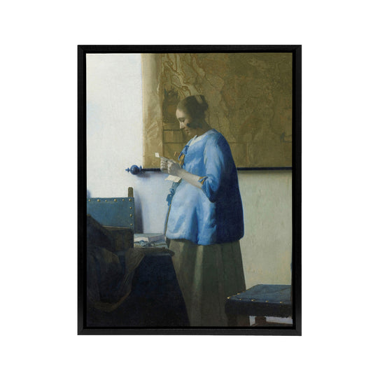Johannes Vermeer Woman Reading A Letter Black Framed Canvas Wall Art Print