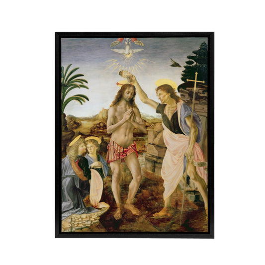 Verrocchio Da Vinci The Baptism Of Christ Black Framed Canvas Art Print