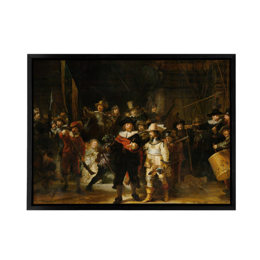 Rembrandt The Night Watch Scene Black Framed Canvas Wall Art Print