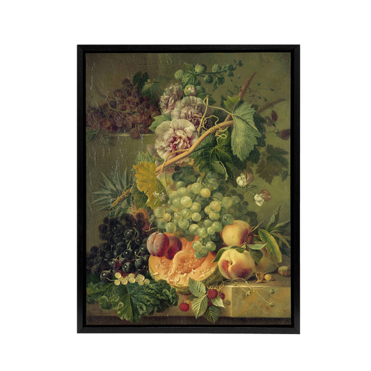 Brandt Still Life With Flowers And Fruit Black Framed Canvas Art Print