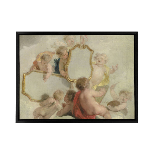 Jacob De Wit Putti With Mirrors Black Framed Canvas Wall Art Print