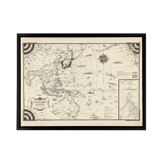 Map Ernest Dudley Chase 1944 Pacific Victory Black Framed Canvas Wall Art