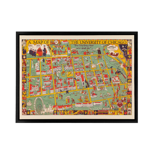 Fisher 1932 University of Chicago Map Black Framed Canvas Wall Art Print
