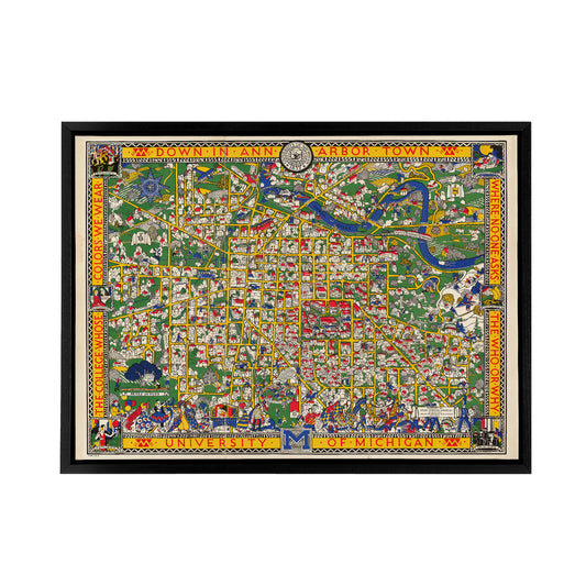 Koessler 1926 Map Michigan University Black Framed Canvas Wall Art Print