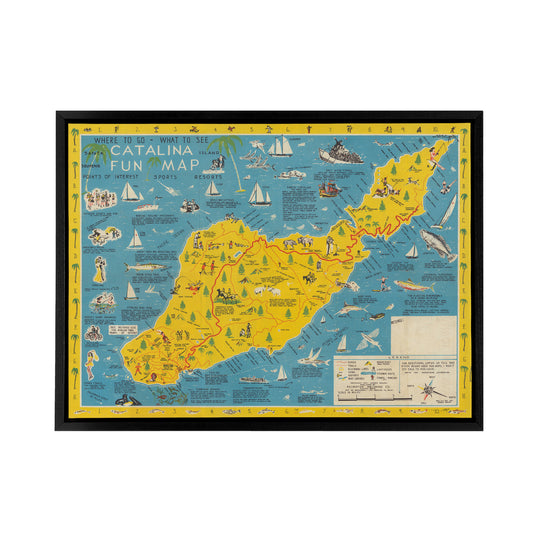 Ramsey 1947 Santa Catalina Island Fun Map Black Framed Canvas Art Print