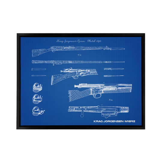 Krag Jorgensen M1892 Bolt Action Rifle Plan Black Framed Canvas Art Print