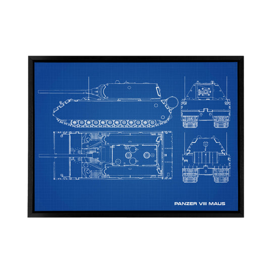 Panzer VIII Maus Super Heavy Tank Blueprint Black Framed Canvas Art Print