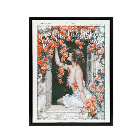 La Vie Parisienne Magazine Cover Roses Month Black Framed Canvas Wall Art
