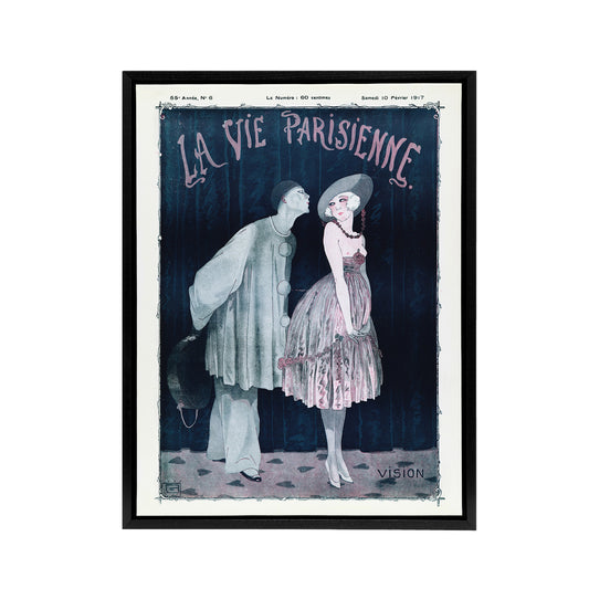 La Vie Parisienne Kissing Pierrot Clown Black Framed Canvas Wall Art Print