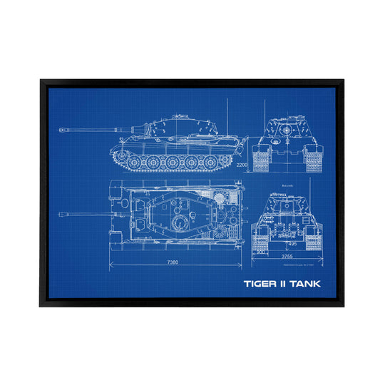 Tiger II German Heavy Tank Blueprint Plan Black Framed Canvas Art Print