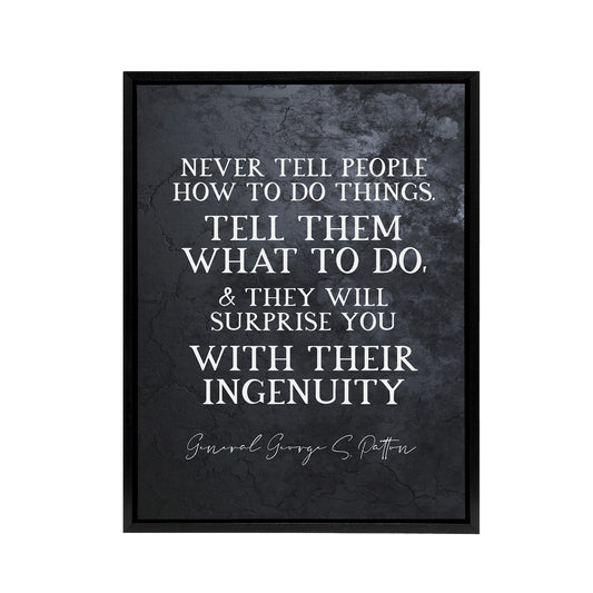 General Patton Quote Surprise Ingenuity Black Framed Canvas Wall Art Print