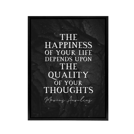 Marcus Aurelius Happiness Slate Quote Black Framed Canvas Wall Art Print