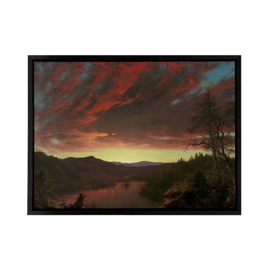 Church Twilight In The Wilderness Black Framed Canvas Wall Art Print