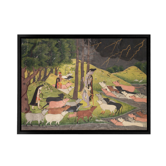 Krishna Summoning Cows 18th Century India Black Framed Canvas Art Print
