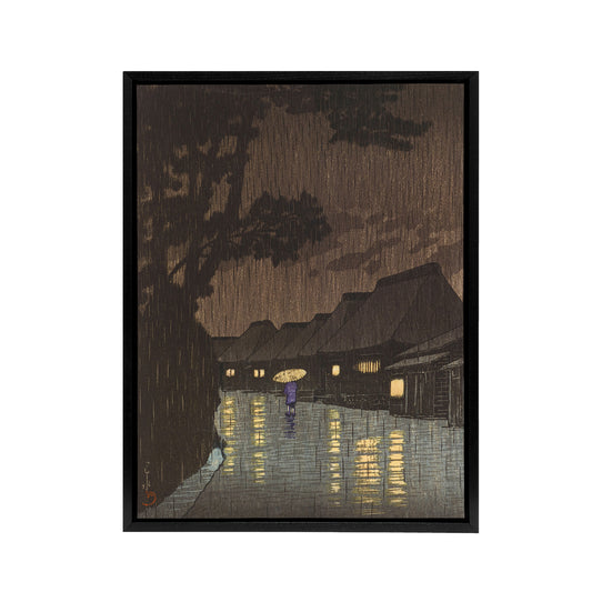 Hasui Rain At Maekawa Sochu Black Framed Canvas Japanese Wall Art Print
