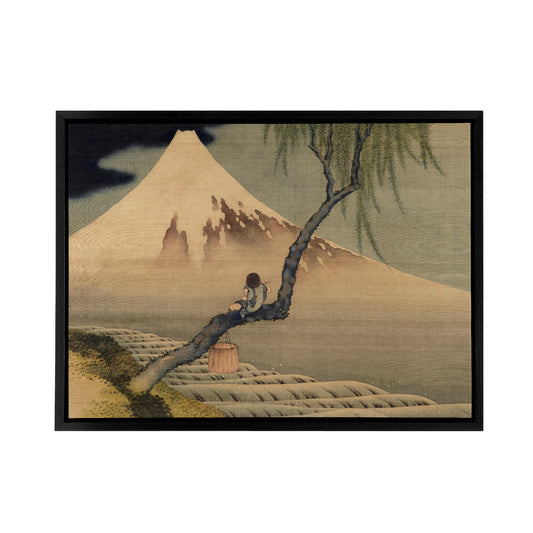 Hokusai Boy Viewing Mount Fuji Black Framed Canvas Japanese Wall Art Print