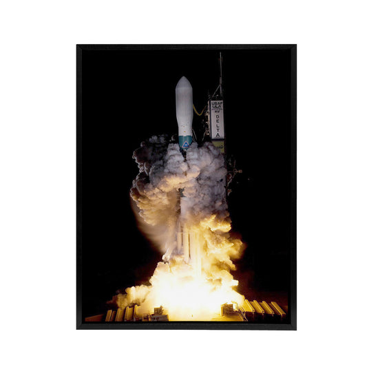NASA Kepler Telescope Delta Rocket Launch Black Framed Canvas Art Print