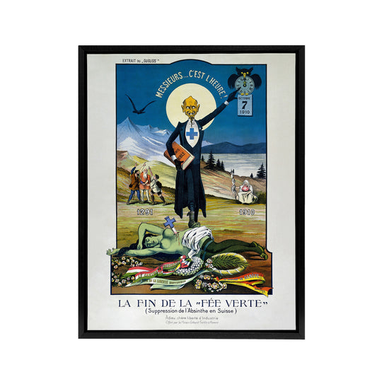 Swiss Vintage Anti Absinthe Advert Black Framed Canvas Wall Art Print