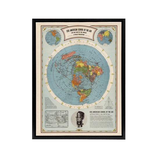 American School Of The Air Age World Map Black Framed Canvas Art Print