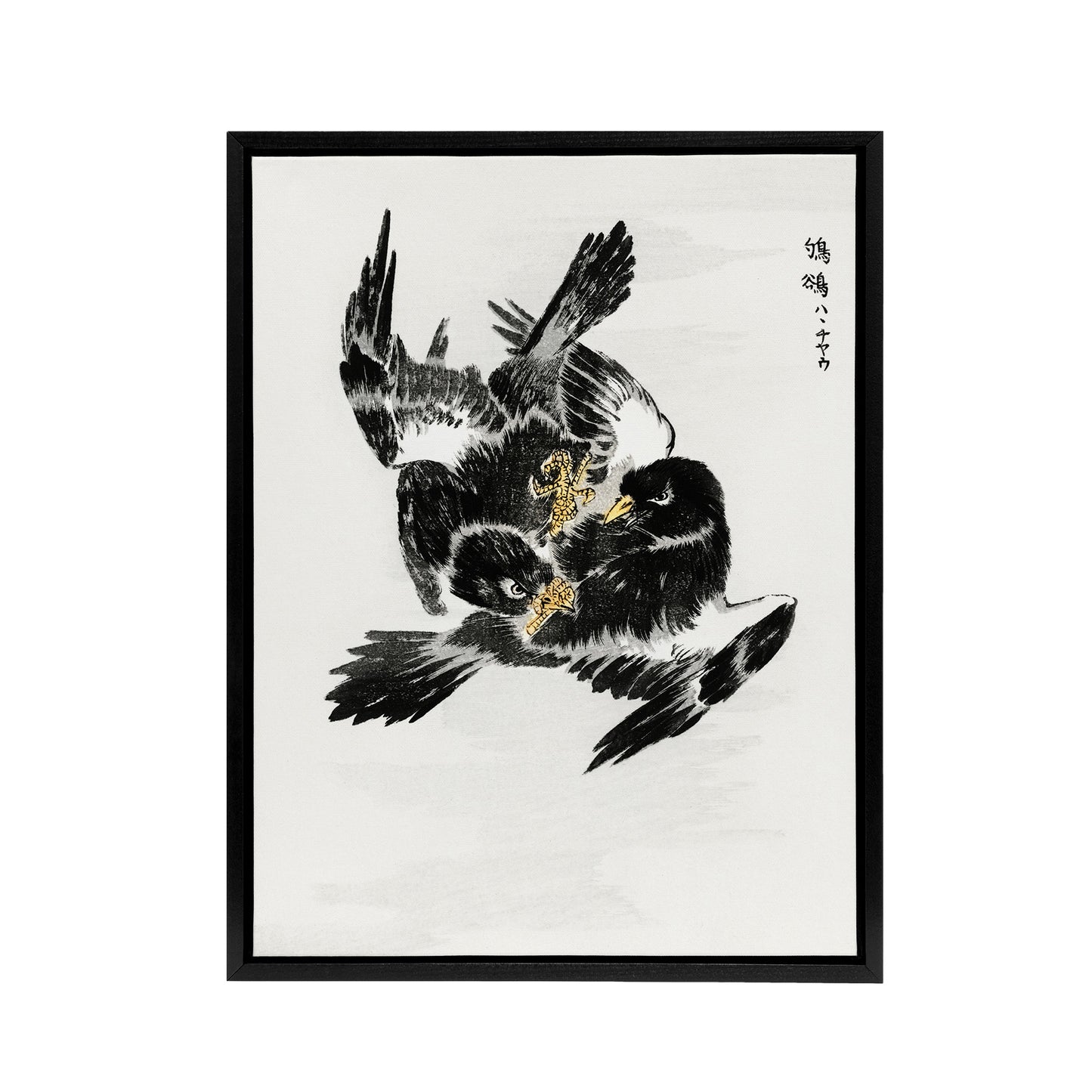 Jungle Nightjar Bird Fight Japanese Framed Canvas Wall Art Print Kashu