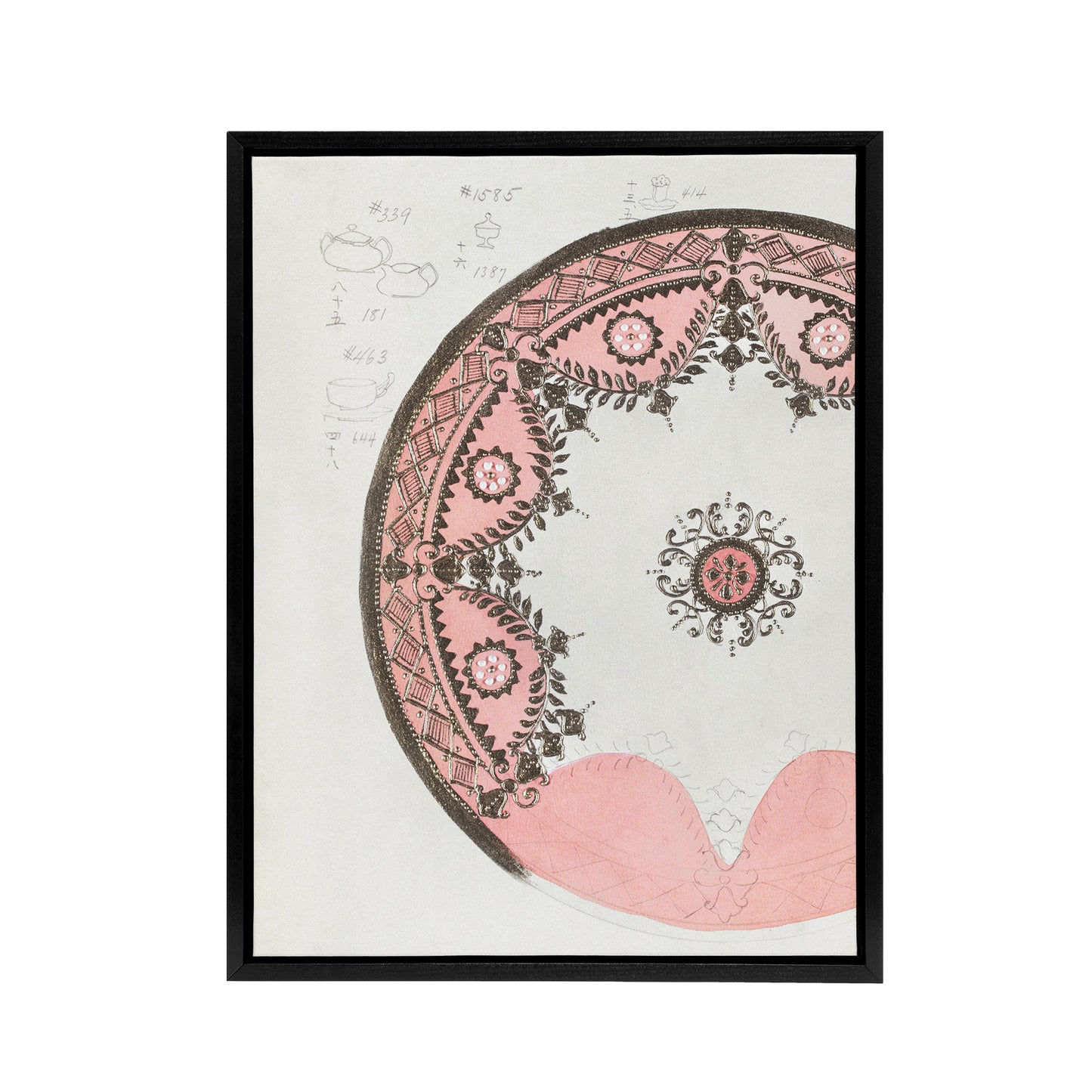 Vintage Pink Gold Plate Design Framed Canvas Wall Art Print Noritake