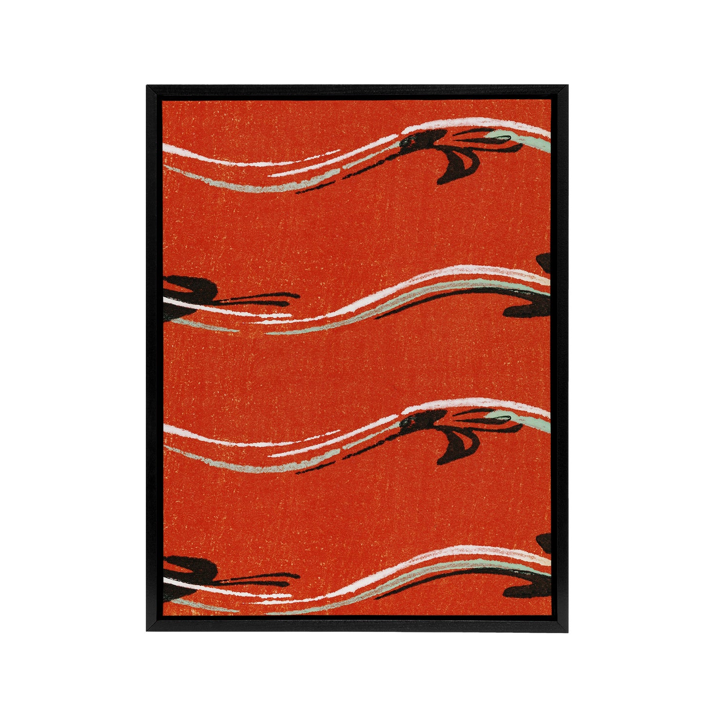 Vintage Pattern Abstract Birds in Red Framed Canvas Wall Art Print Korin