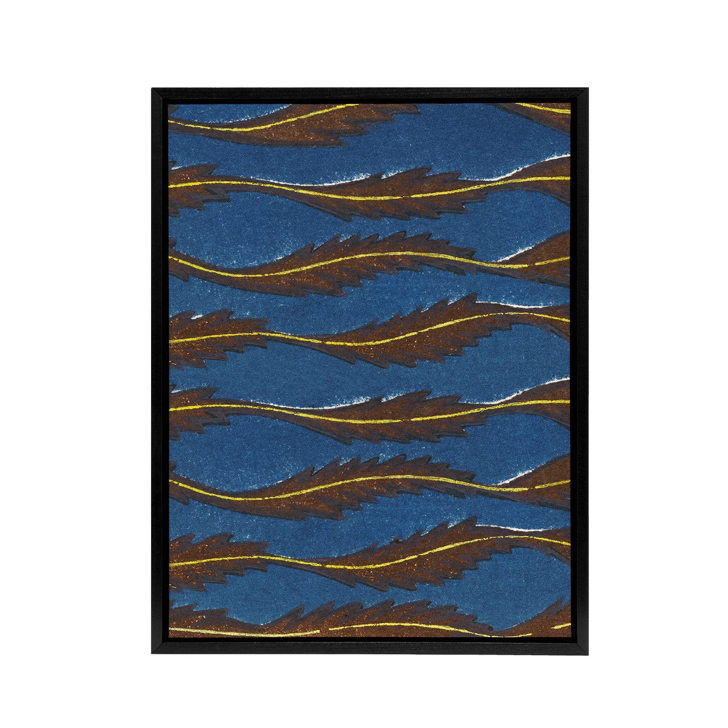 Vintage Pattern Feathers on Blue Framed Canvas Wall Art Print Korin