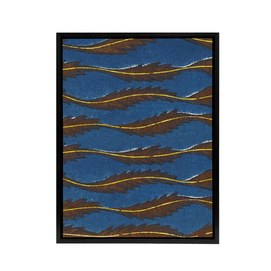 Vintage Pattern Feathers on Blue Framed Canvas Wall Art Print Korin