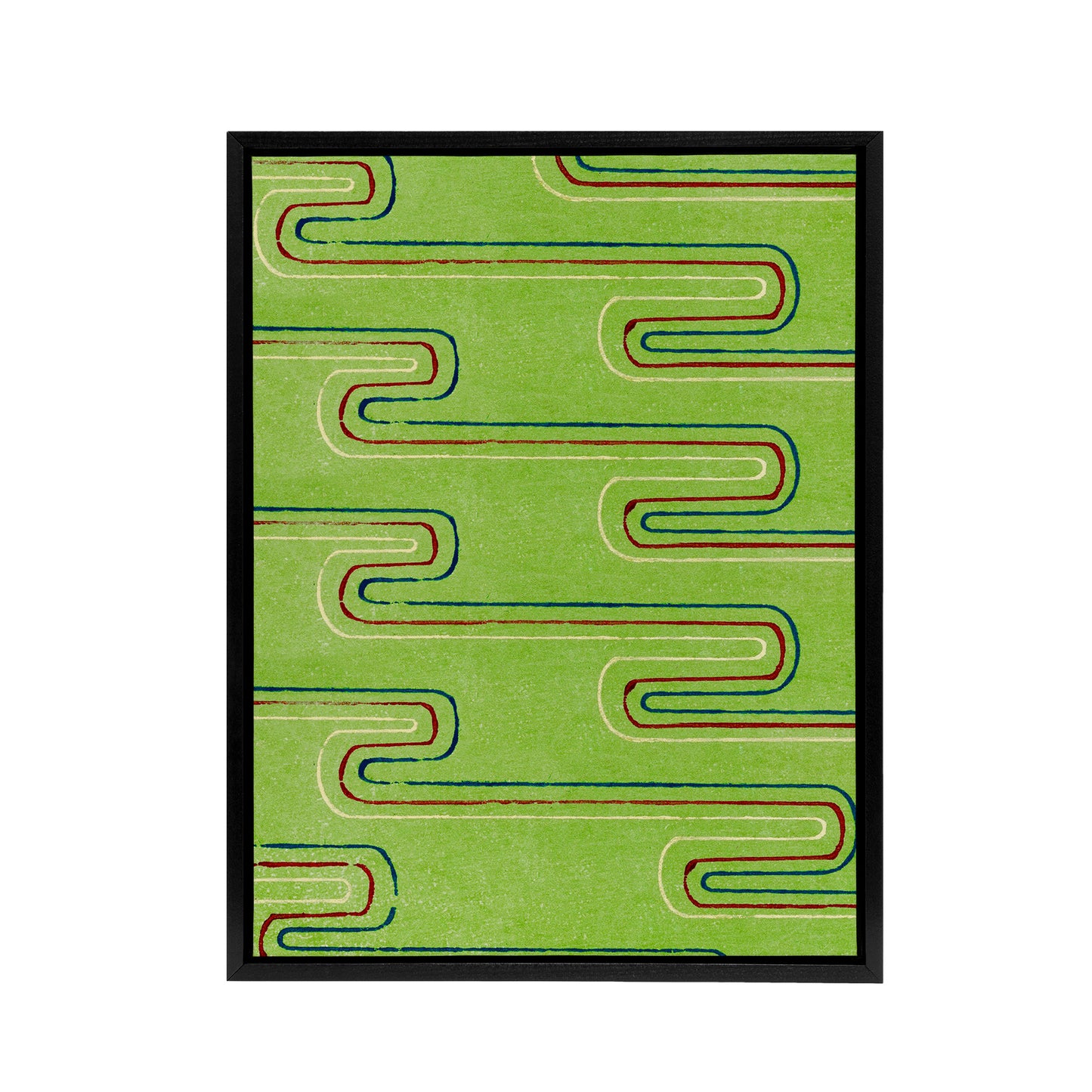 Green Red Line Textile Pattern Framed Canvas Wall Art Print Furuya Korin